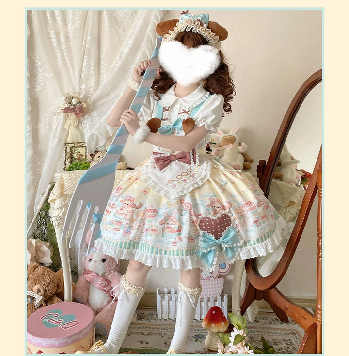 YingLuoFu~Sweet Pet Paradise~Kawaii Lolita Salopette Dress Pet Print