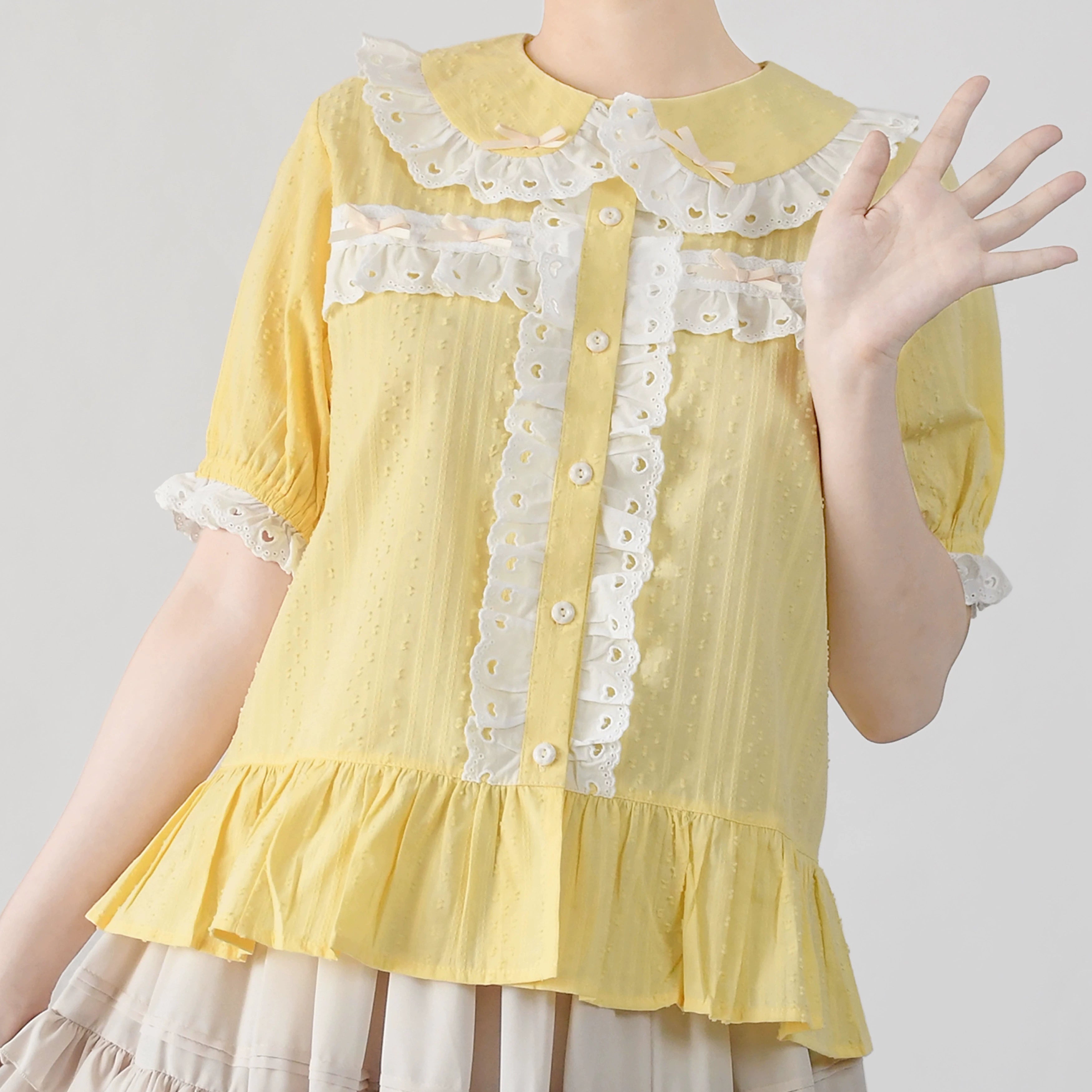MIST - Cotton Sweet Lolita Blouse, Peter Pan Collar Yellow S
