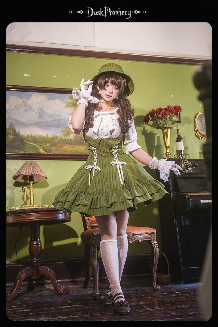 DuskProphecy - Heron - Classic Lolita Striped JSK Dress, Halter Neckline 44313:802881