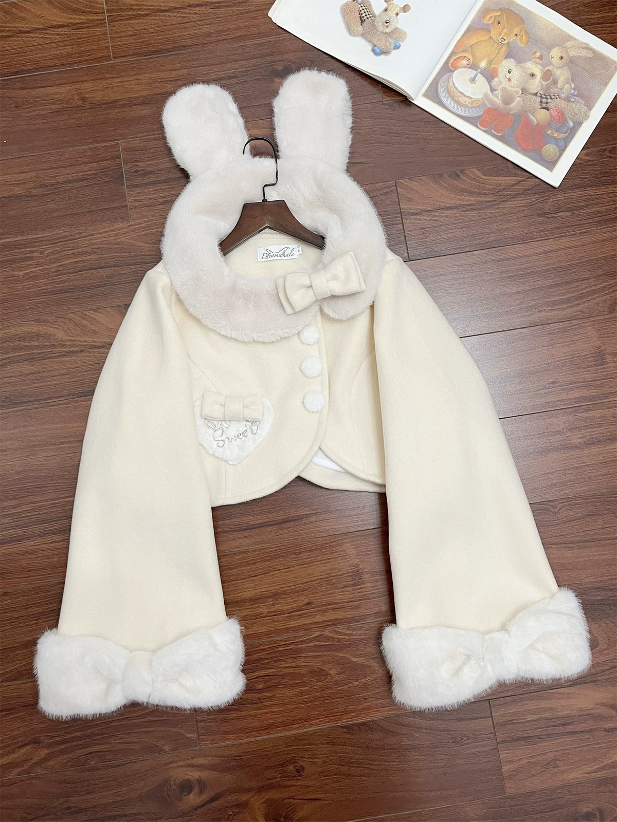 Rabbit Heart Knot - Sweet Lolita Winter Short Coat, Detachable Bunny-Ear Collar 45891:866916