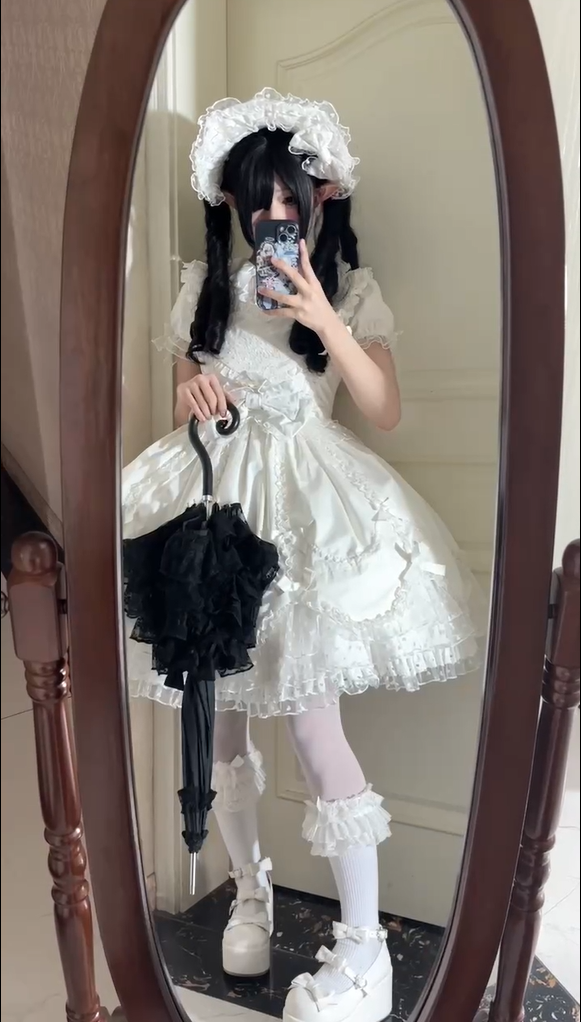 (BFM)The Seventh Doll~Sweet Diary SP~Vintage Lolita Jumper Dress Petal-like Hem JSK Headdress Set   