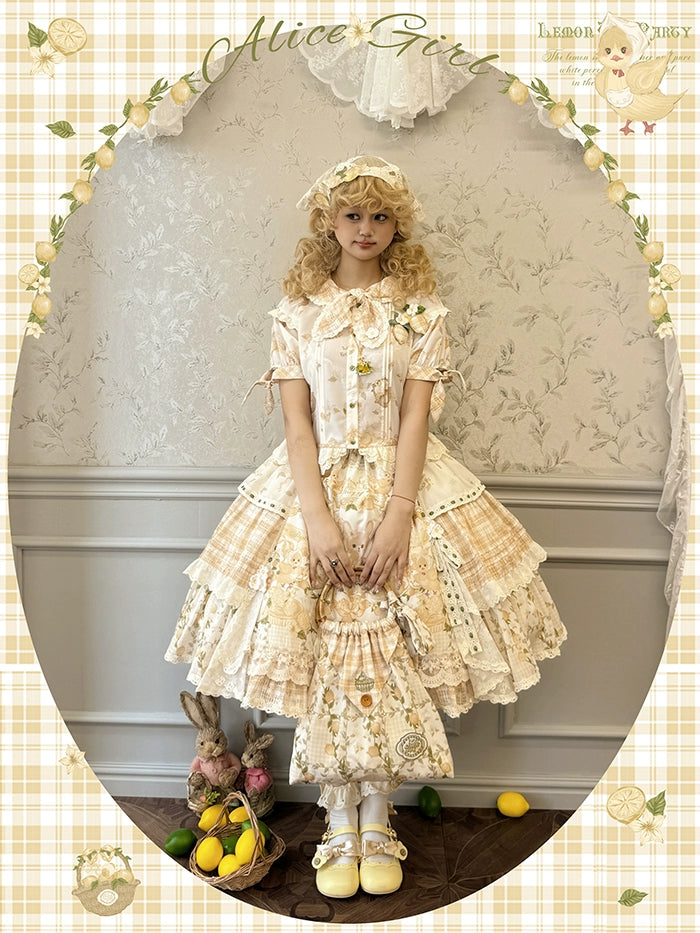 Alice girl~Lemon Rabbit~Kawaii Lolita Bonnet Brooch Embroidered Triangle Scarf   