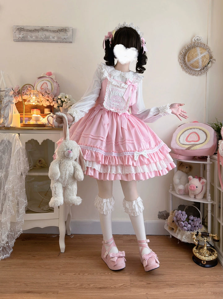 Hanguliang~Sweet Bear~Kawaii Lolita JSK Dress Embroidery Flounce Hem   