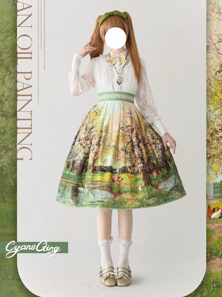 Cyan Lolita~Oil Painting Collection~Elegant Lolita Skirt Printed SK