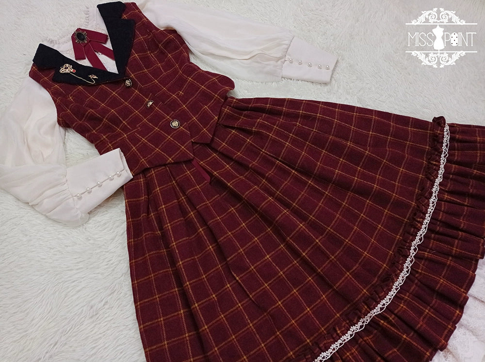 (BFM)Miss Point~Rose~Elegant Lolita Pliad Print Vest Customized 2XL burgundy grid 