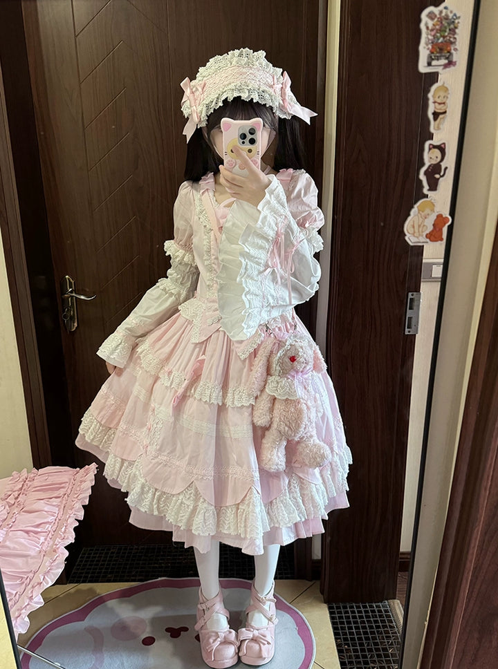 AerialCat~Cream Petal~Old School Lolita OP Dress Cotton Lolita Dress   