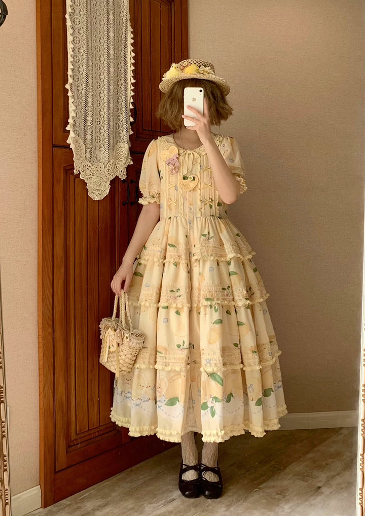 Miss Point~Lemon Chick~Country Lolita Printed OP With Button Front 42984:760414