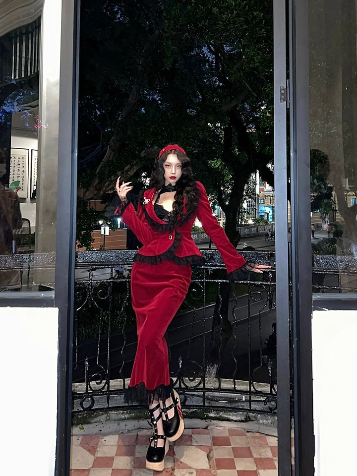 (BFM)BLACKLIST~Poisonous Apple~Christmas Lolita Dress Bungundy Fishtail Skirt Set S burgundy skirt only 