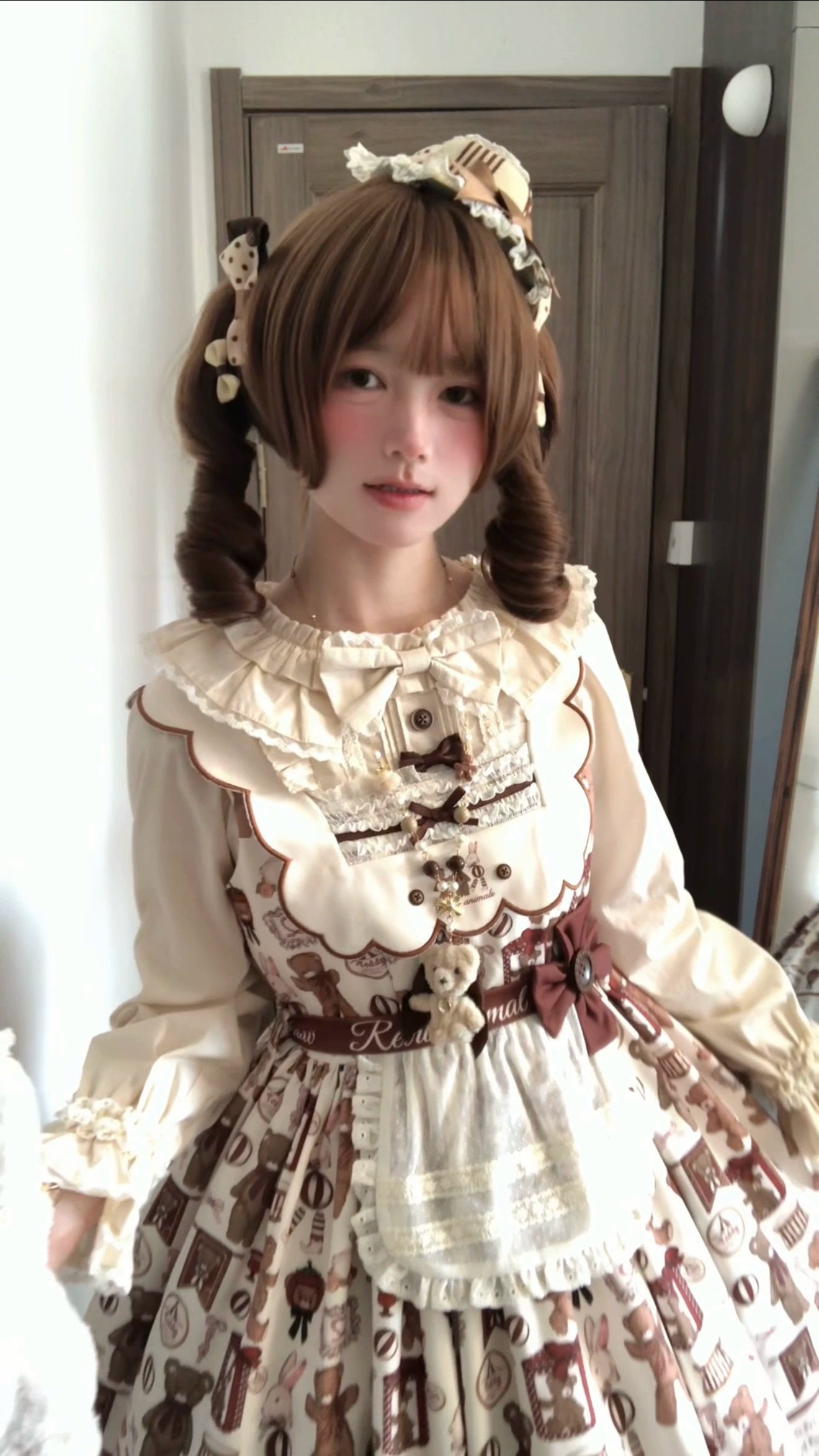 Fairyfaith - Little Bear Daily - Kawaii Lolita Embroidered JSK & OP Dress, Bear Print 44384:806201