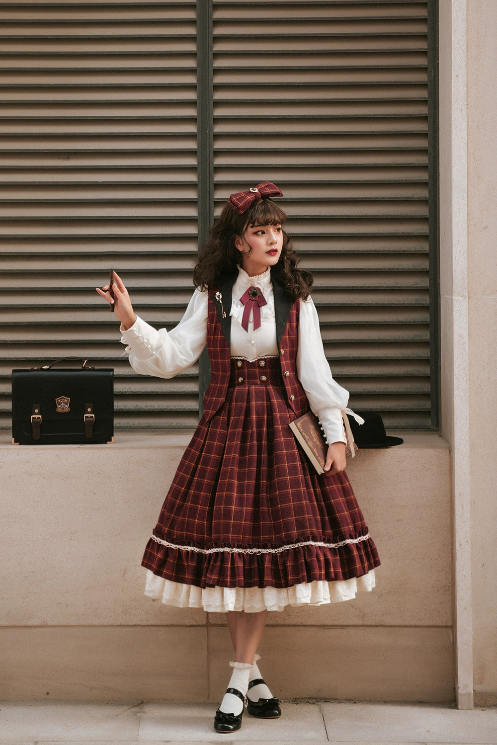 (BFM)Miss Point~Rose~Elegant Lolita Fishbone Grid Skirt Customized 32512:385094