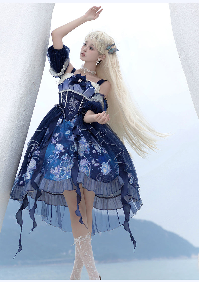 YingLuoFu~Original Elegant Lolita Blue Lolita JSK   