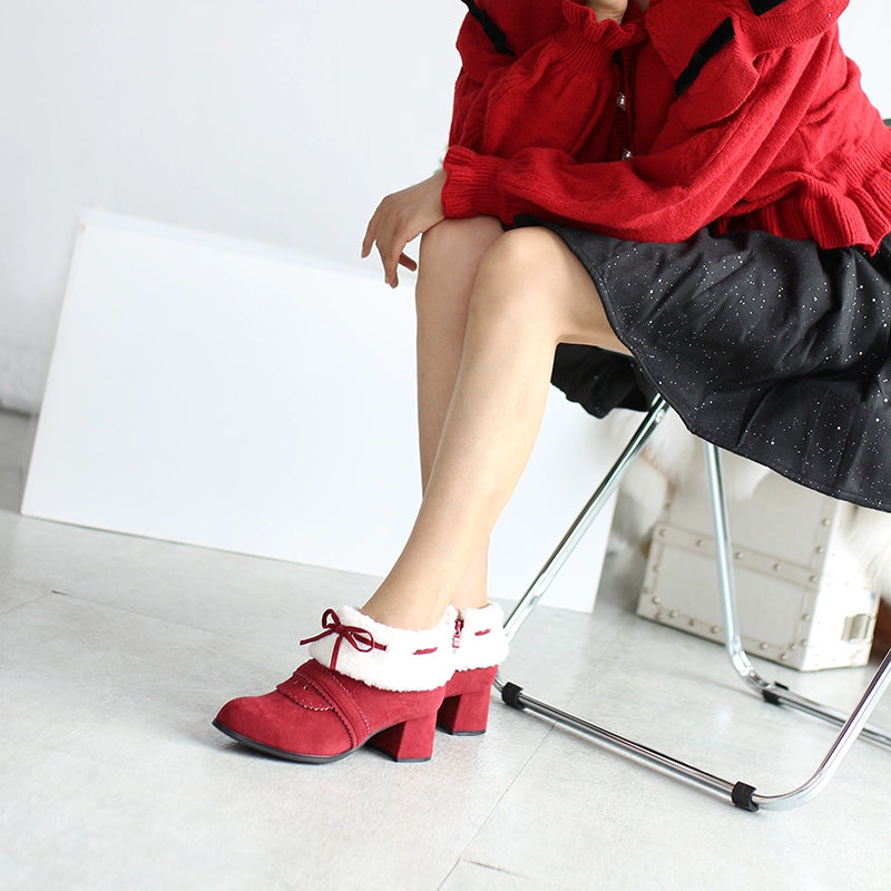 Spring Day Lolita - Sweet Lolita Women's Ankle Boots Multicolors burgundy winter style [velvet lining] 37