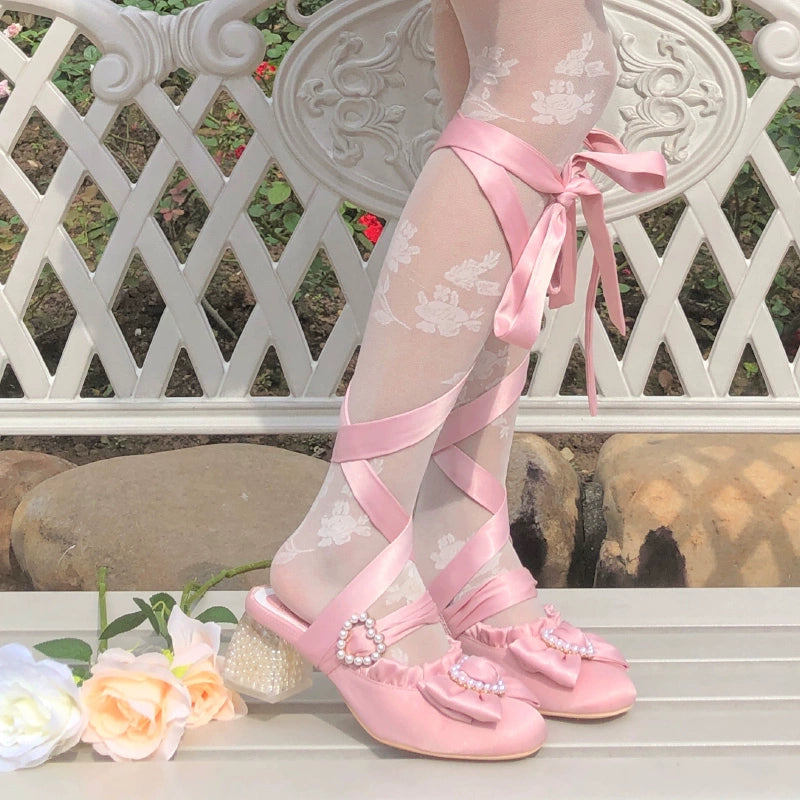 MR.Qiutian~Muller ballet~Elegant Lolita Shoes Round Toe Mid Heel Shoes Rose pink 35 