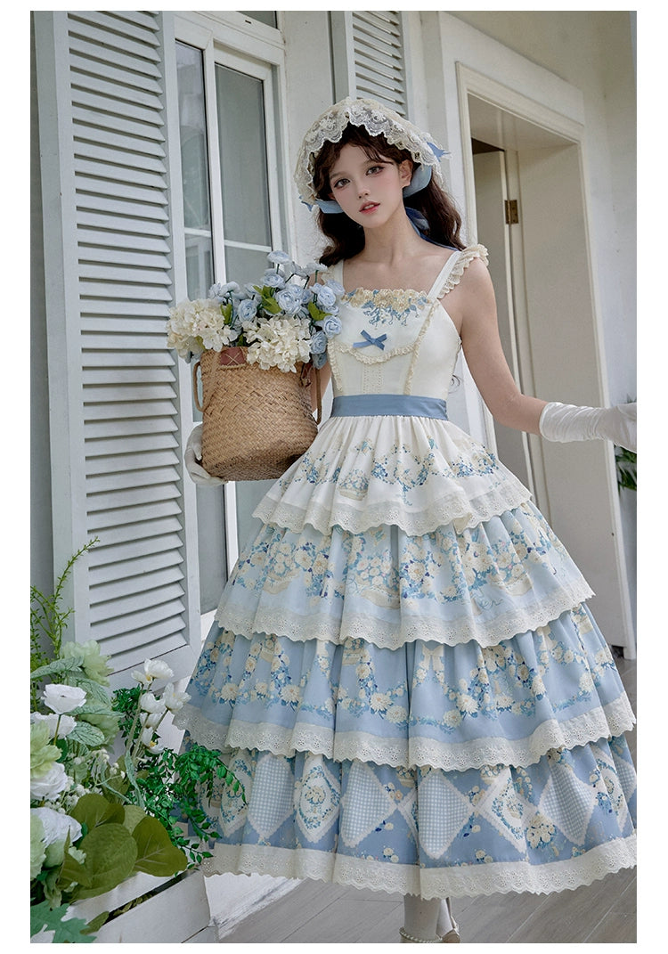 With PUJI~Letter and Poetry~Classic Lolita JSK Suit Four-tiered Twins Dress