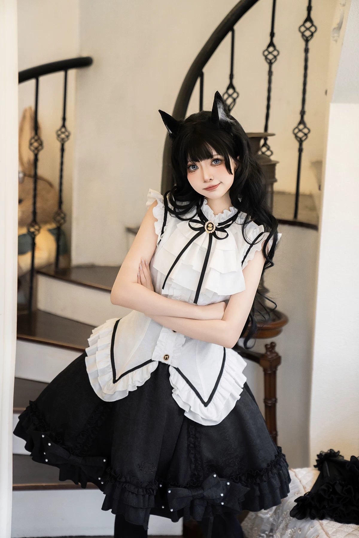Miss Black Cat - Gothic Maid Lolita Skirt Set, Slim Fit 44962:829840