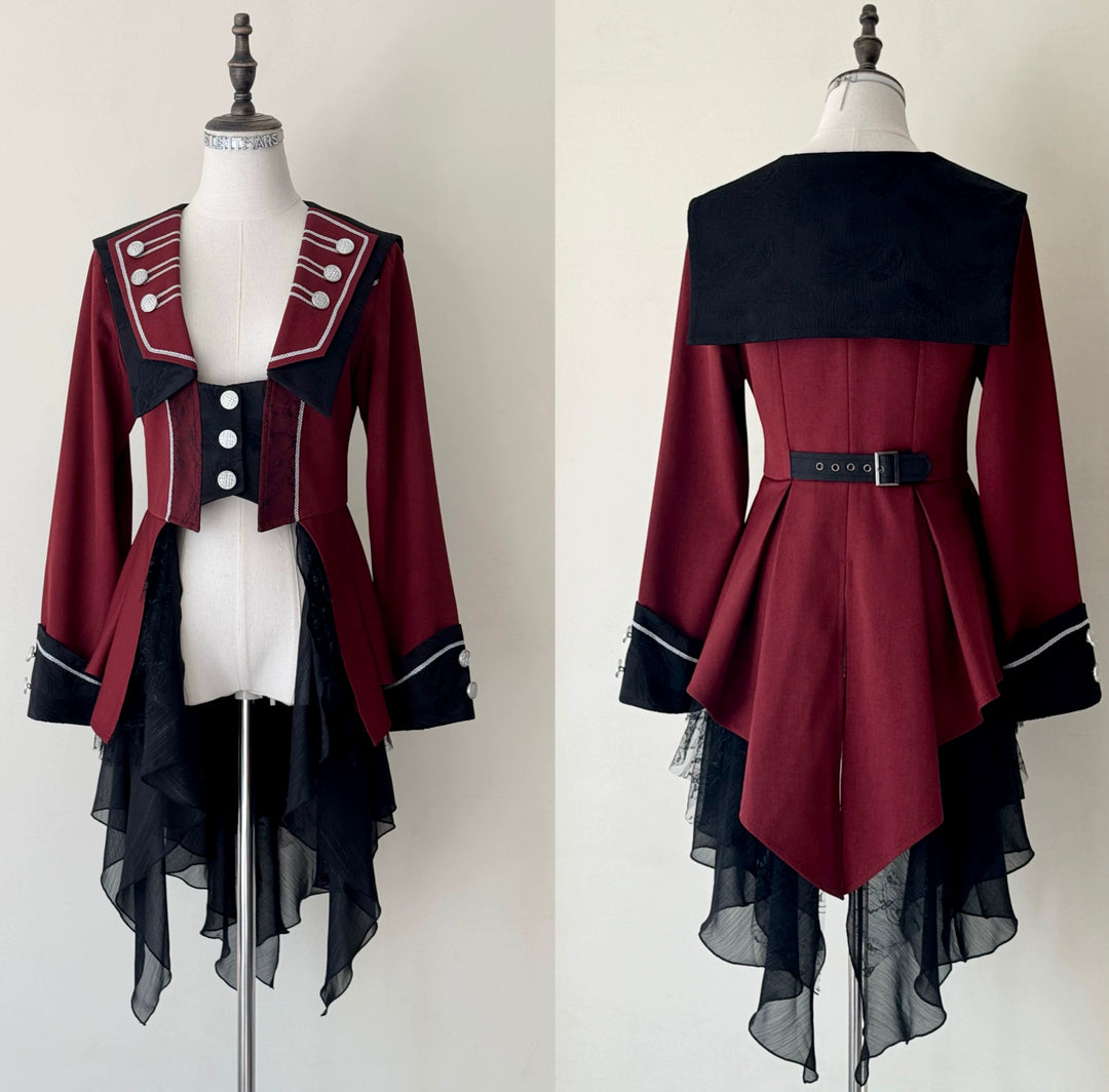 Silent Mars~Raven Crown~Gothic Lolita Suit Shirt Military Coat Skirt and Pants Red Coat Only (with a faux ruby brooch) S