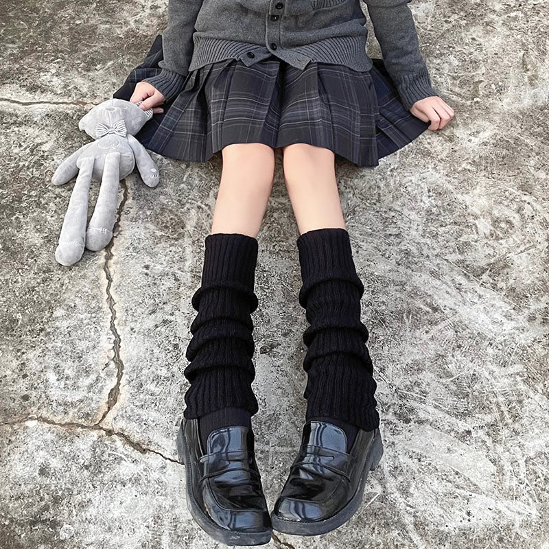 Hua Nai Cat - Winter Lolita Long Socks Knit Thigh-High Foot Covers One Size Black - 50cm