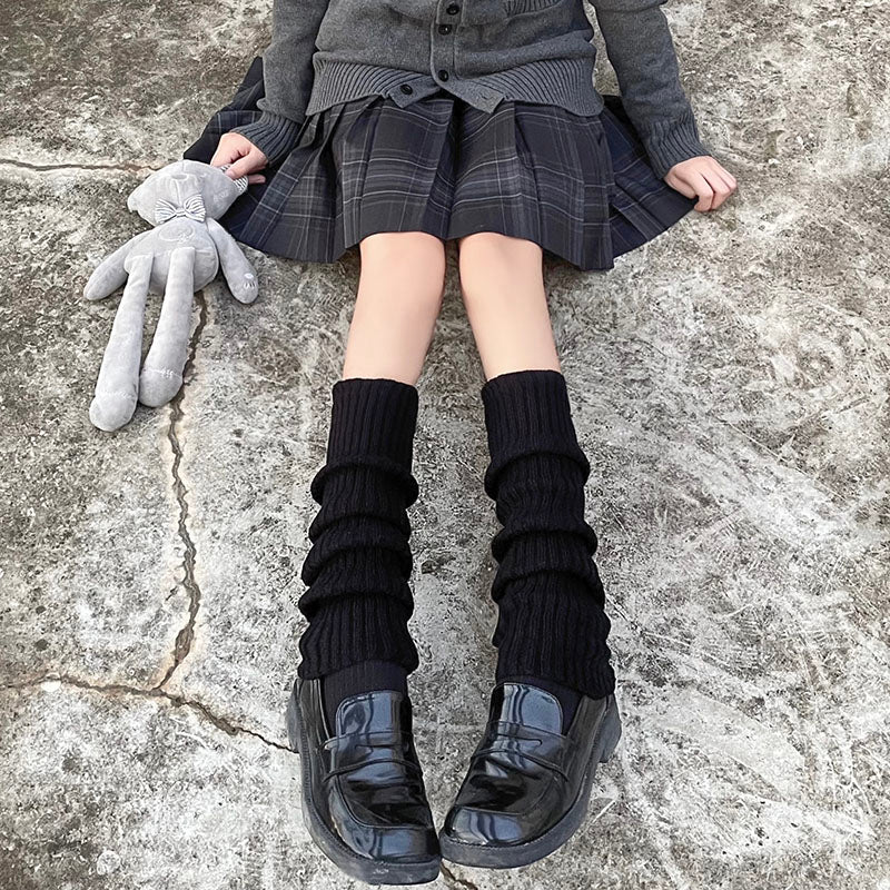 Hua Nai Cat~Winter Lolita Long Socks Knit Thigh-High Foot Covers Free size Black - 50cm 