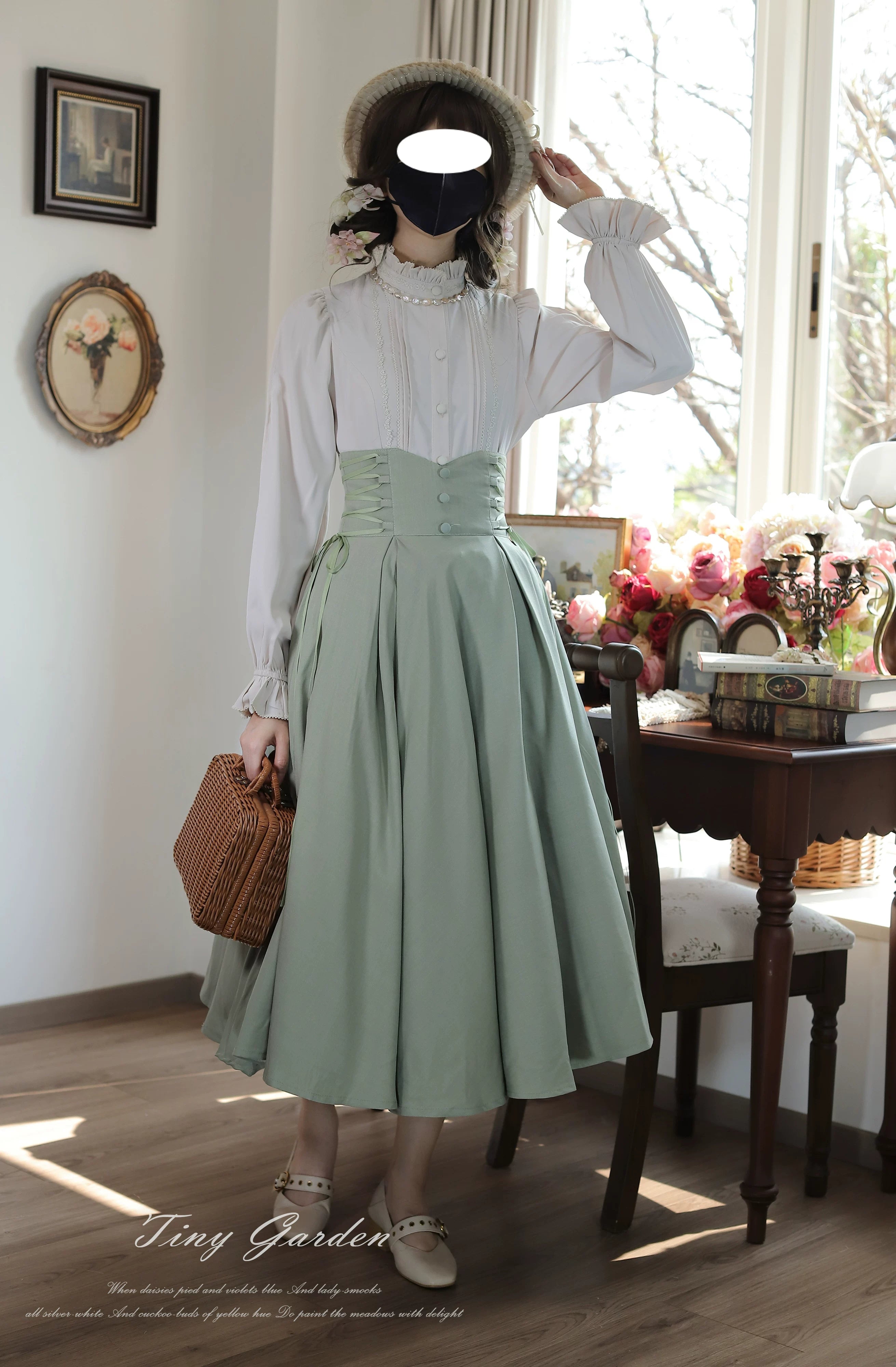 Morning Mist and Letter - Classic Lolita A-Line Skirt, High-Waist Fit
