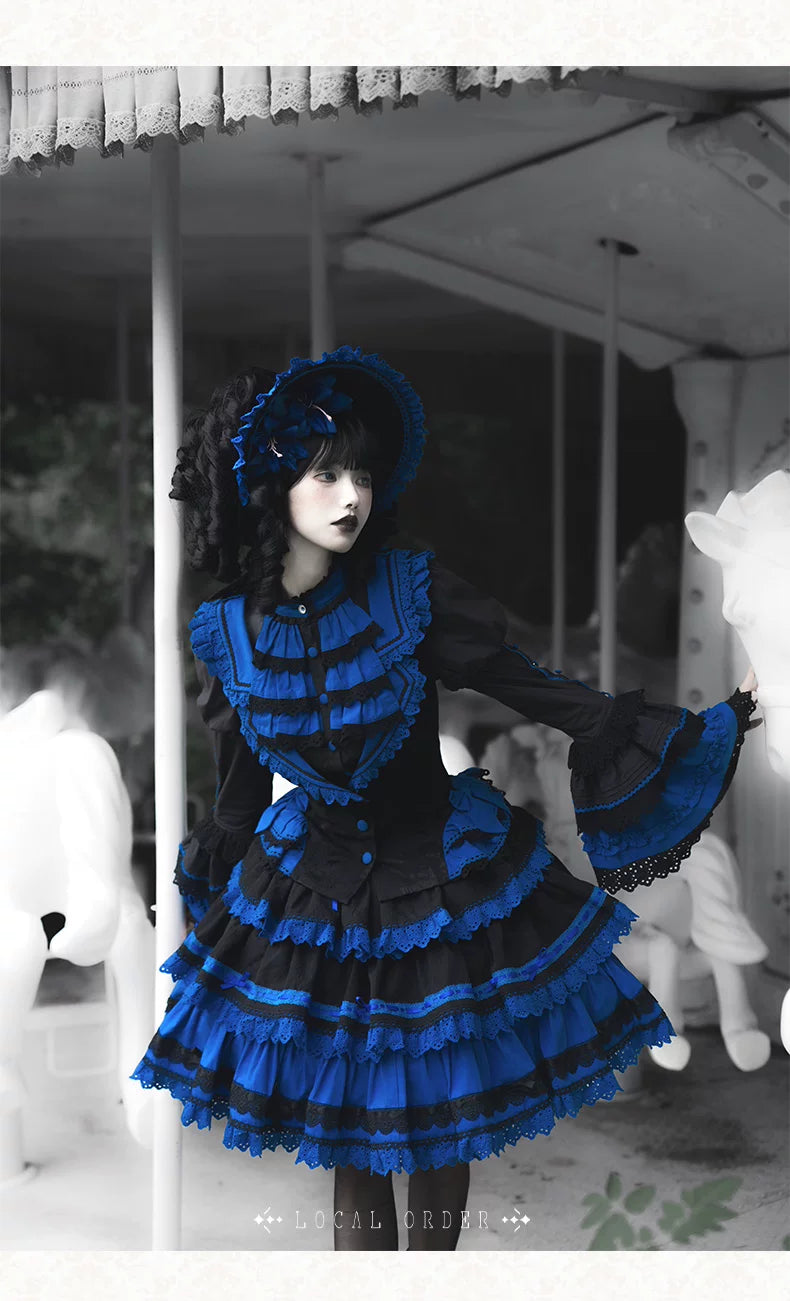 Nightmare - Gothic Lolita Ruffled Blouse and Tiered Skirt Set 45439:852807