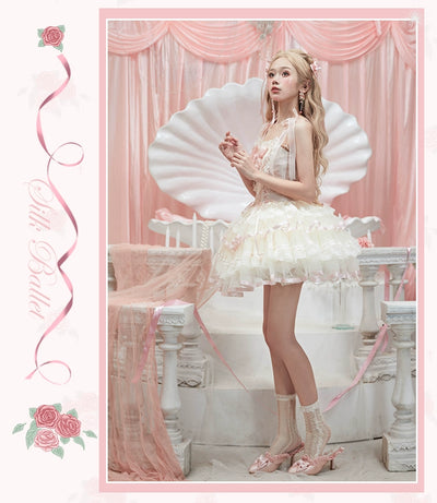 Flower and Pearl Box~Silk Ballet~Wedding Lolita Pink Bridal JSK Set   