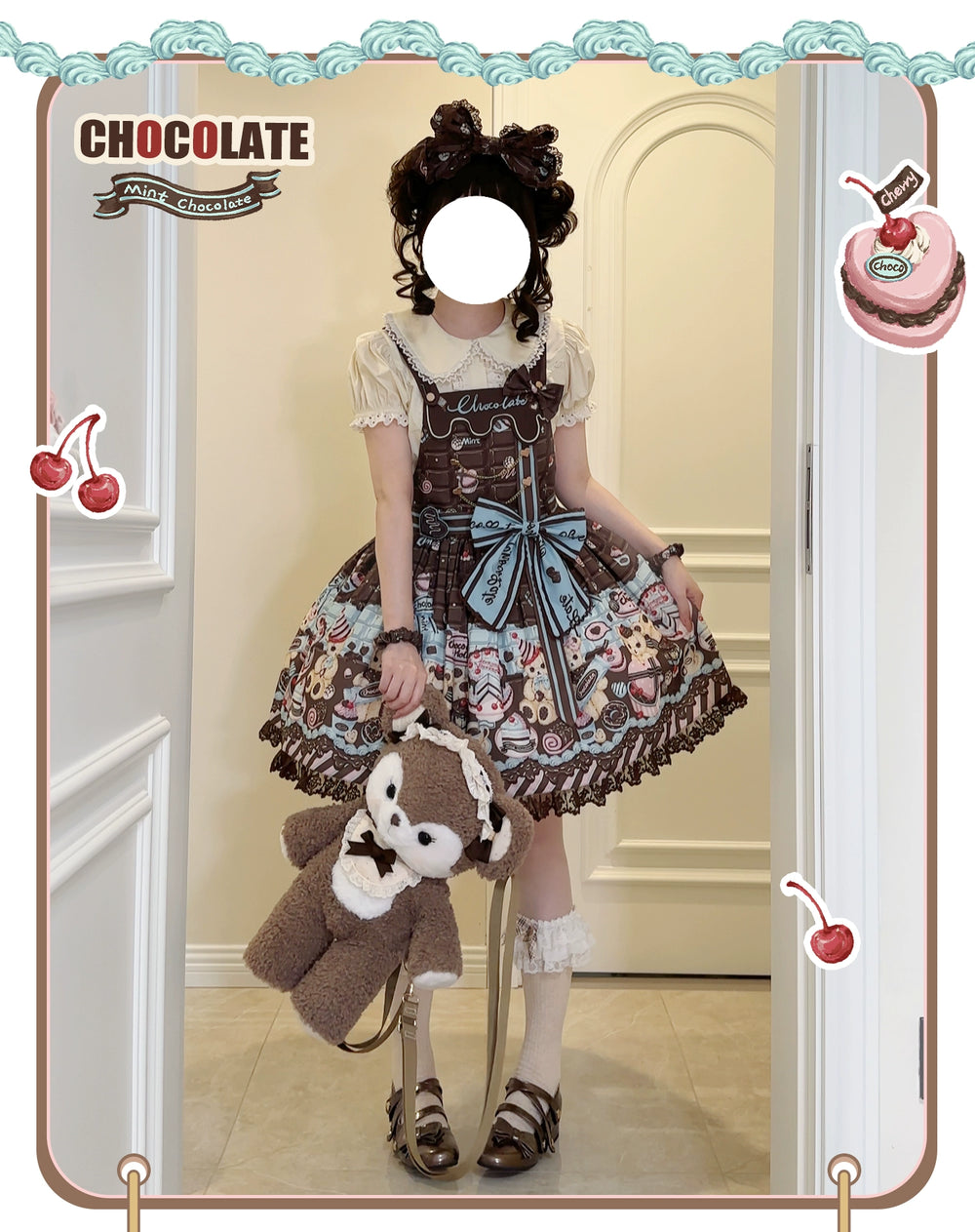 Sweet Dream Sheep~Chocolate Bear~Sweet Lolita Salopette High Waist Dress 38792:601780