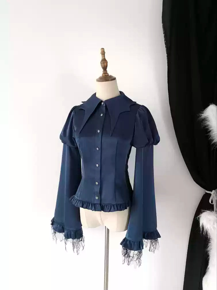 Flower Messenger~Sealed Away~Gothic Lolita Blouse with Spider Button and Bat Collar