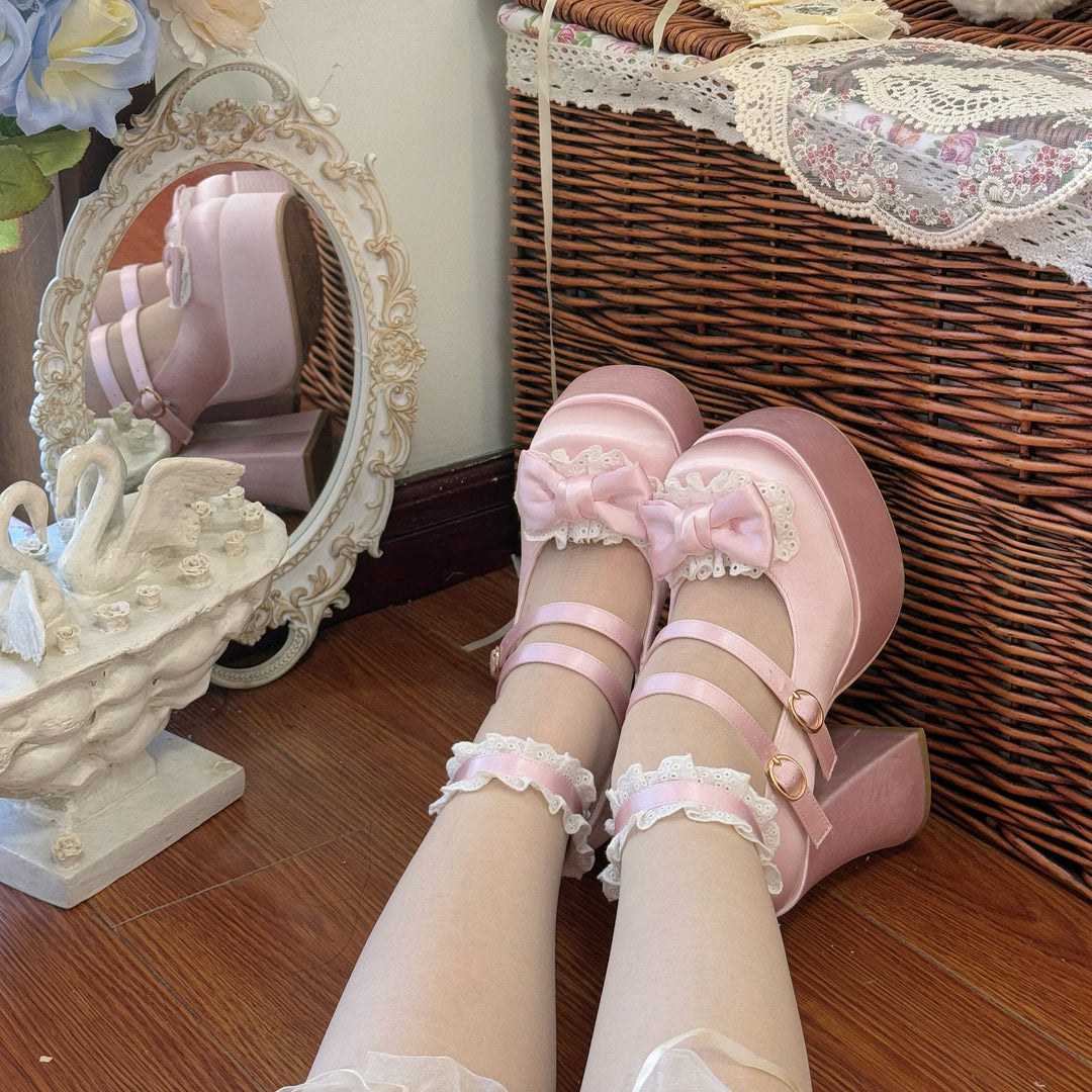 Pure Tea For Dream~Otome Fairy Tale~Sweet Lolita Shoes High Platform Satin Heels 42091:726146