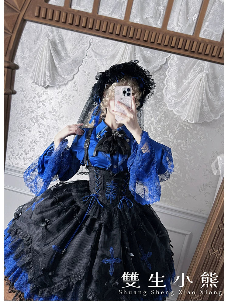Dark Fog Feast - Gothic Lolita Bust-support Strap Dress, Lace & Cross 45256:842511