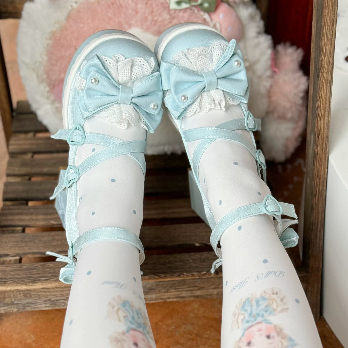 Tea Party Tale - Sweet Lolita Platform Heels, Bow Strap & Fork Embroidery 45905:867647