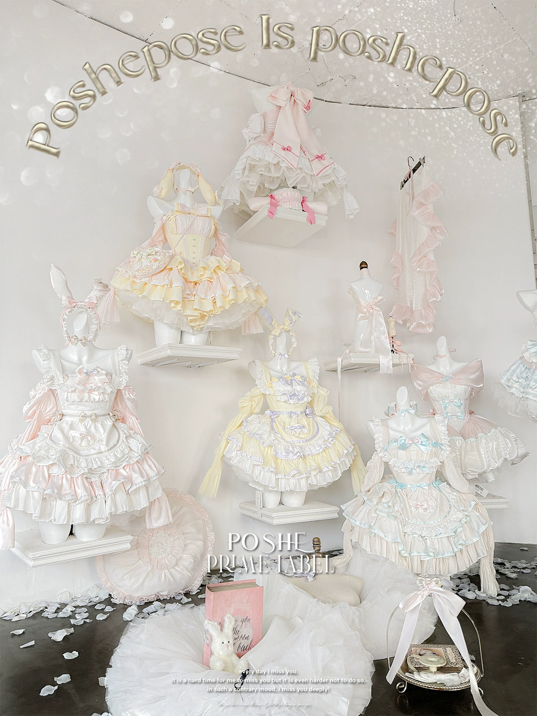 POSHEPOSE~Maid Bunny~Gorgeous Sweet Lolita OP Dress with Detachable Sleeves and Apron