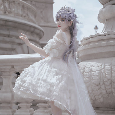 OCELOT~Moon God Love Poem~Wedding Lolita Chiffon Bridal White Dress   