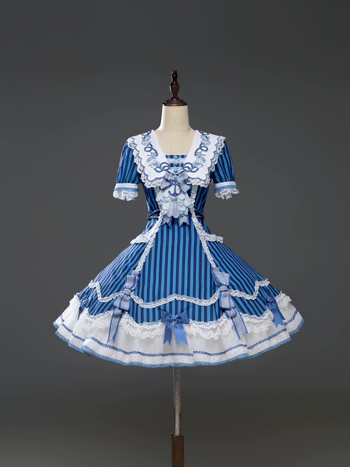 Antique Naval Bear - Striped Classic Lolita Sailor Collar OP, Bear Embroidery (L M S XL XS) 45518:854252
