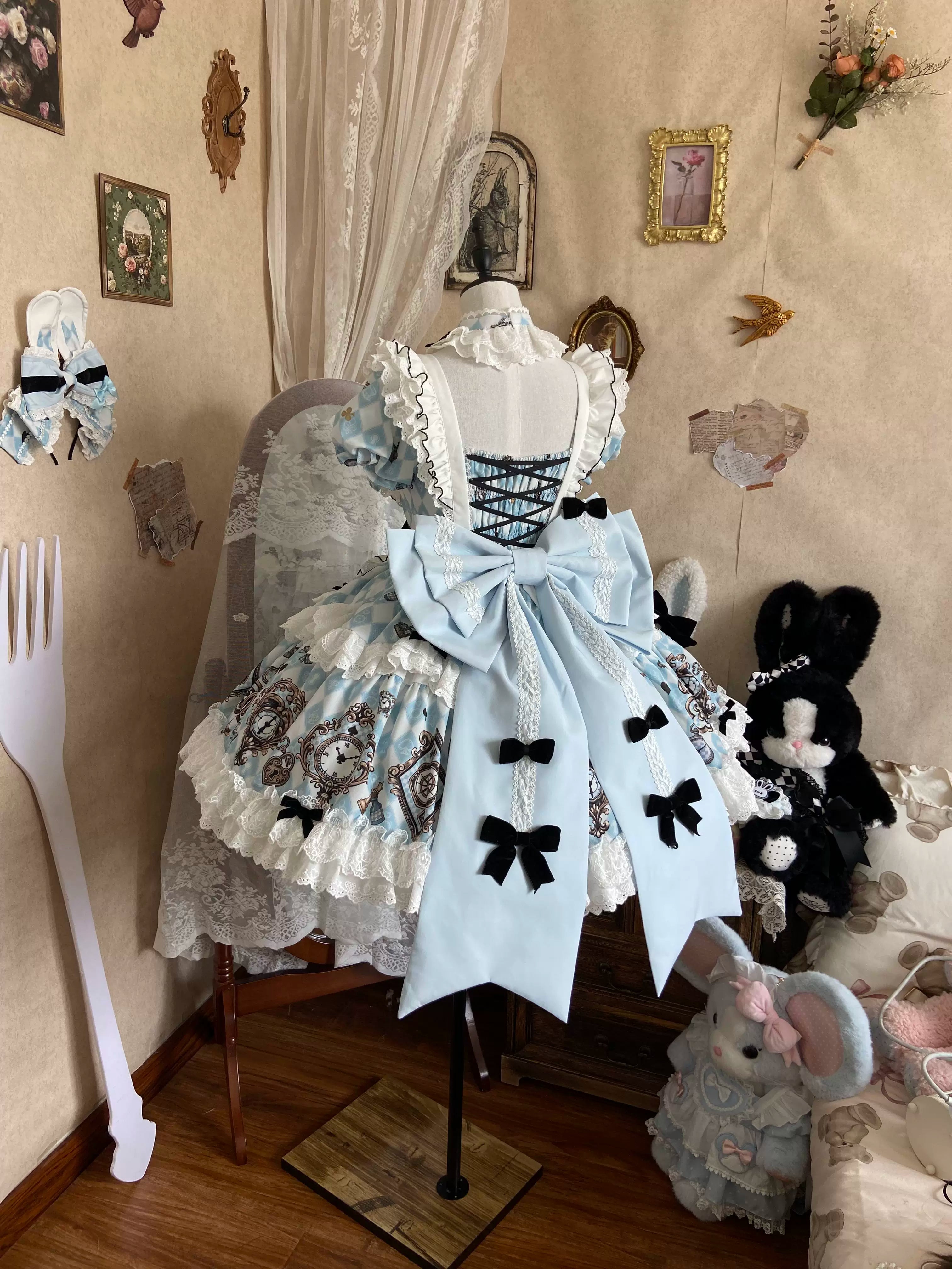Unnamed Journey - Sweet Lolita Argyle Printed OP Dress with Bunny Details 45510:850423