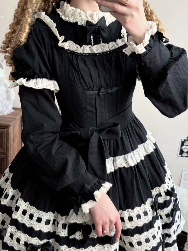 Uncle Wall Original~Cream Piping Artist~Cotton Sweet Lolita OP Halter-neck Dress With Accessory