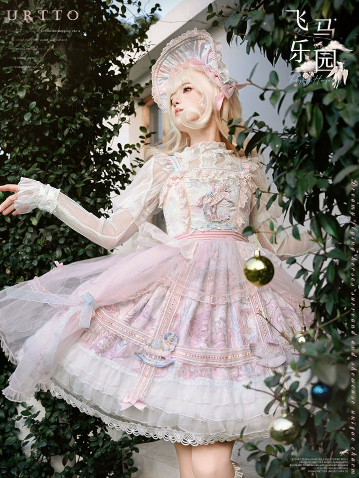 Urtto~Pegasus Park~Sweet Lolita JSK Dress Dual Color Princess Lolita Dress Set