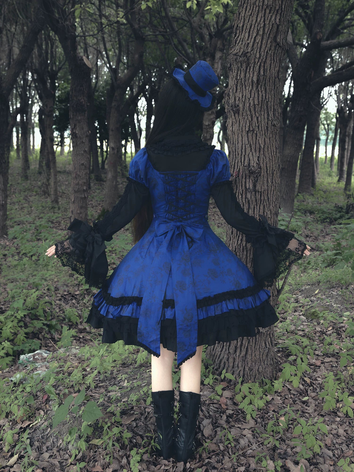 Bliss Bouquet - Cotton Old School Lolita Dress, Rose Print and Layered Hem 45656:857098