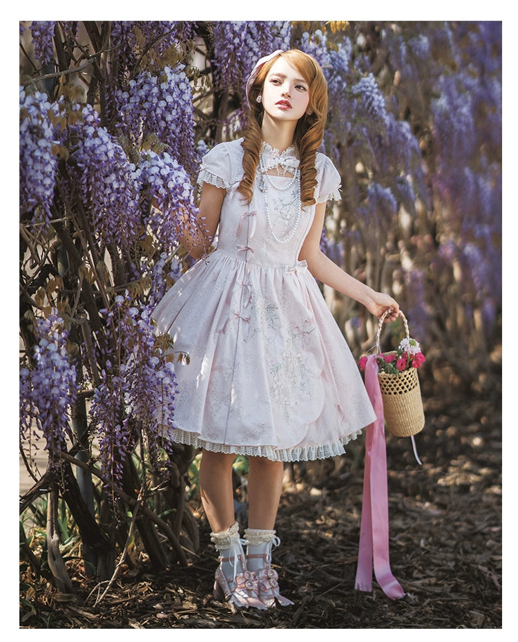 Nuit De Cellophane - Wisteria Daydream - Chinese Style Qi Lolita Dress Set, Wisteria Embroidery