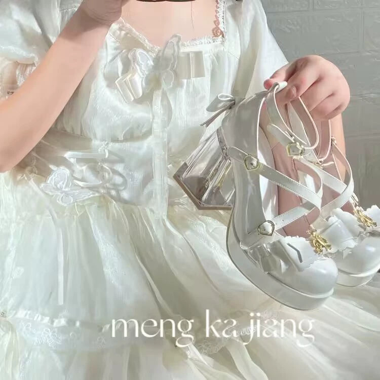 Meng Ka Jiang - Dreamy Bear - Sweet Lolita Shoes, Transparent Heel With Embedded Bear