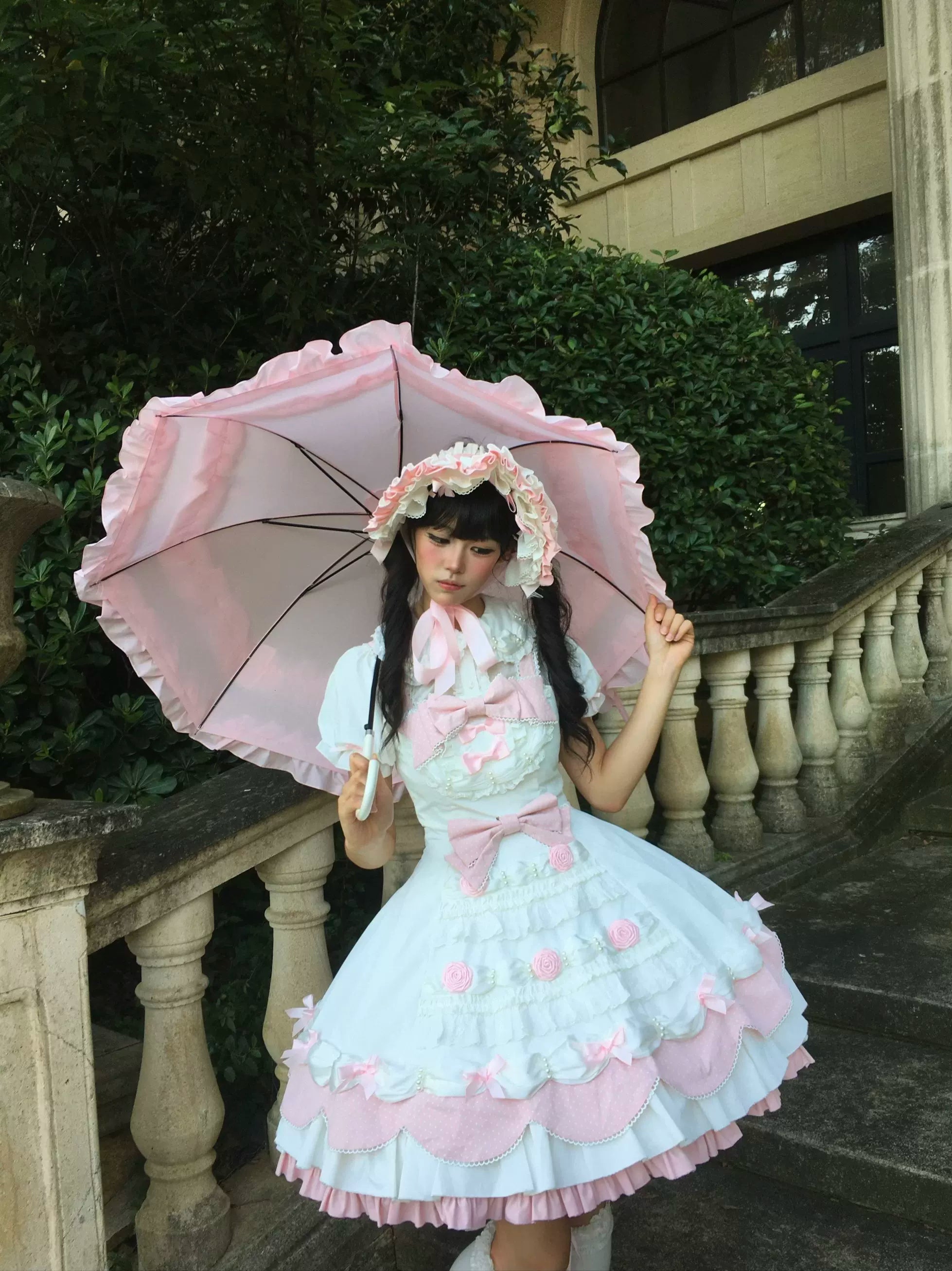 Cream Rosette Cake - Old School Lolita JSK Dress, Rose & Pearl Accents 45769:861488