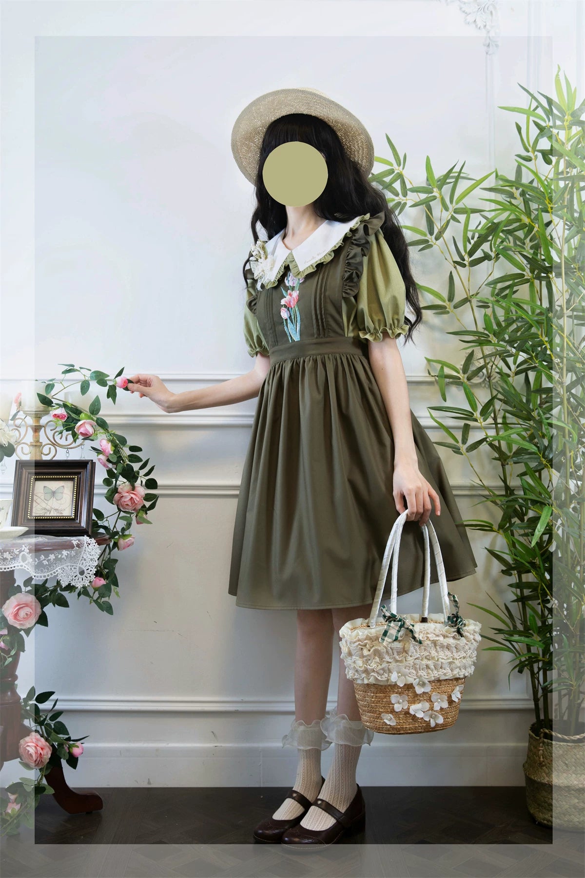 Little Florist - Classic Lolita Salopette Dress & Blouse Set, Tulip Embroidery 45833:864209