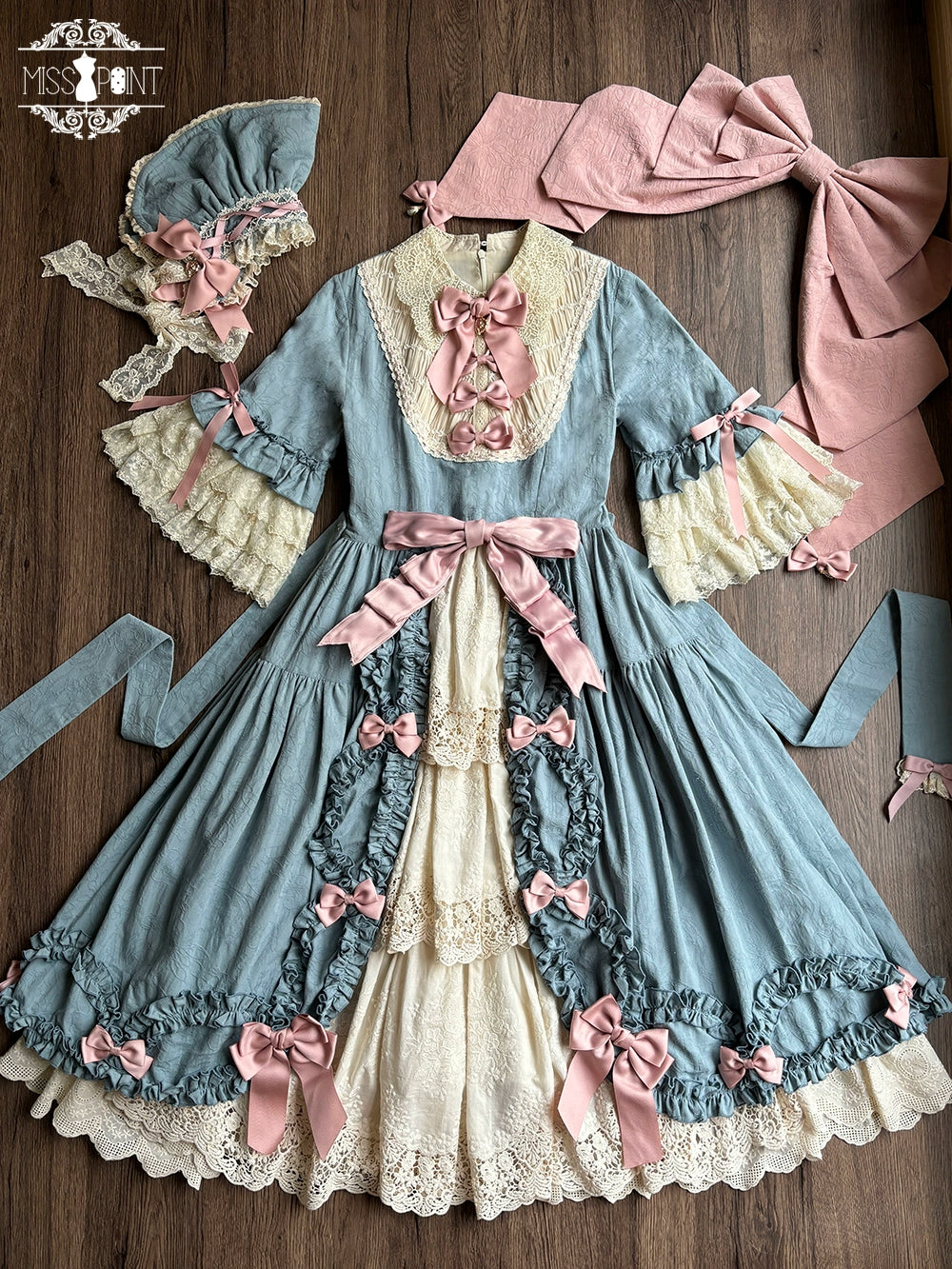 Miss Point~Lilyka Garden~Classic Lolita OP Dress Elegant Floral Wall Princess Sleeve (2XL L M S XL XS / Blue) 38832:606316