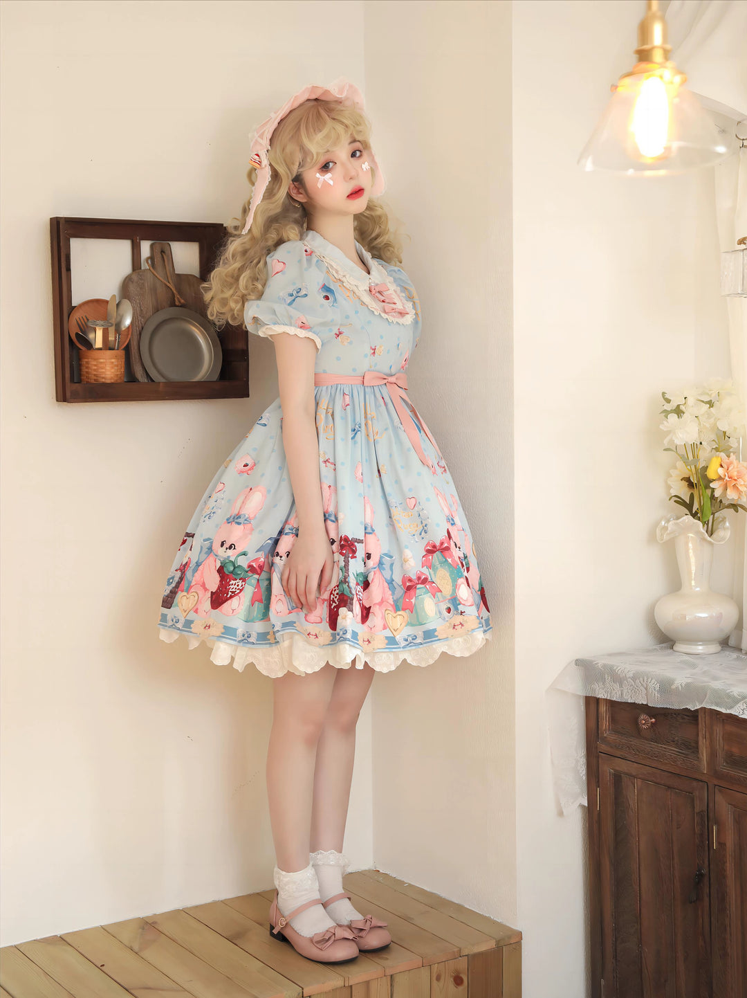 Doll tea party~Showa Rabbit~Kawaii Lolita Dress Summer Sweet Lolita OP JSK