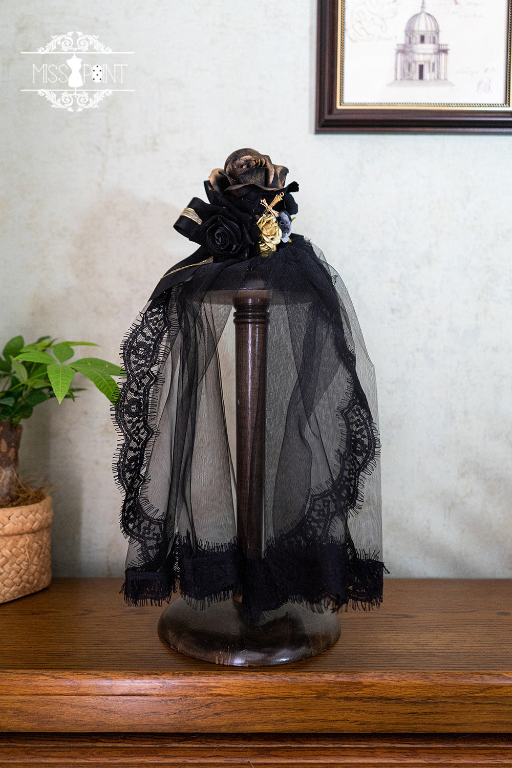 (Buyforme)Miss Point~Stripped Lolita Headband Veil Hat Clip Necklace 21548:312956