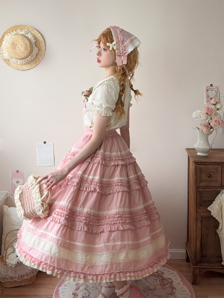 Miss Point~Cat Rose Tea~Elegant Lolita SK Pure Cotton Open-front Skirt