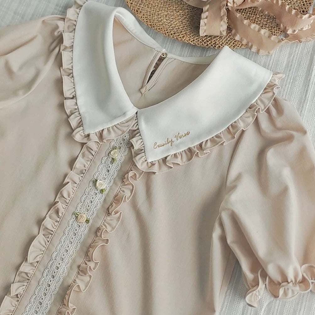 Little Florist - Classic Lolita Salopette Dress & Blouse Set, Tulip Embroidery (3XL L M S XL) 45833:864215