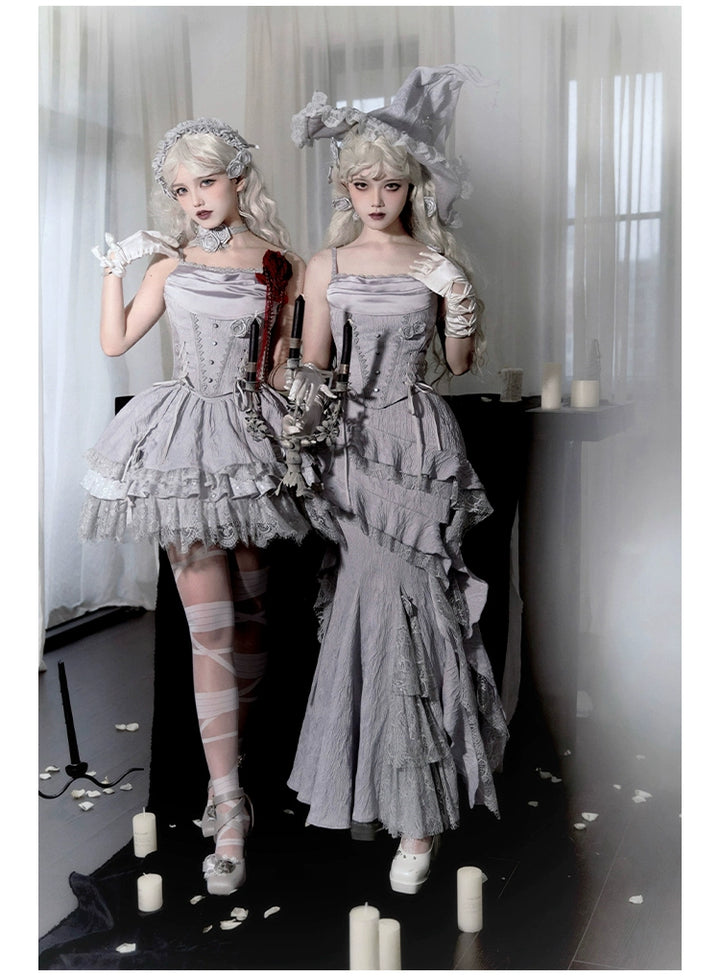 With PUJI~Letter and Poetry · Twilight~Gothic Witch Lolita SK Suit Bodice Mermaid Dress and Jeans