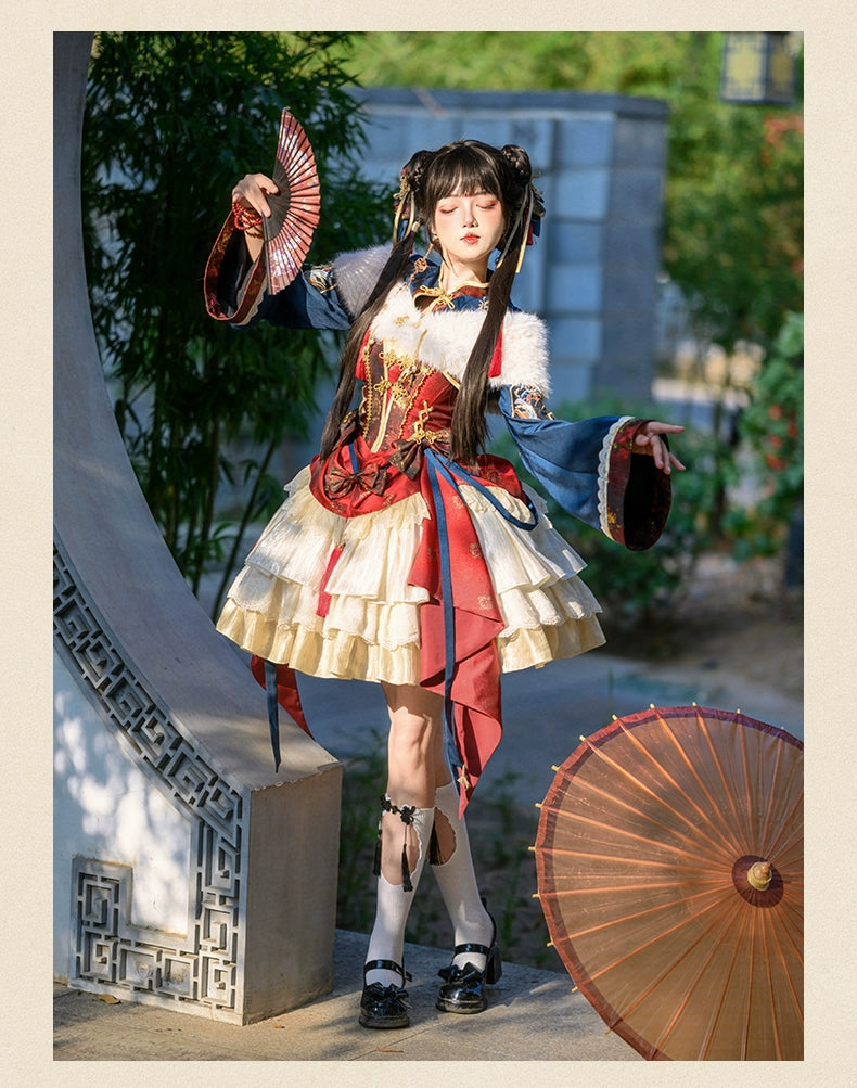 Urtto~Fengming Yaoshan~Winter Qi Lolita JSK Set with Chinese Style Cape and Bolero