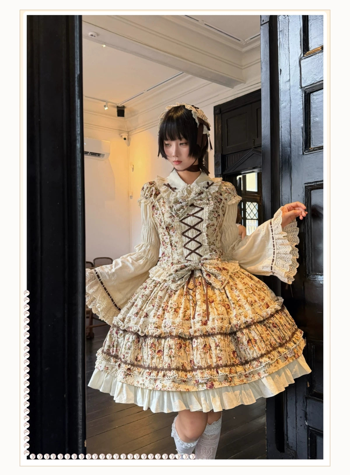 Old Rose Garden - Cotton Old School Lolita Top & Skirt Set, Floral Print 45886:866538