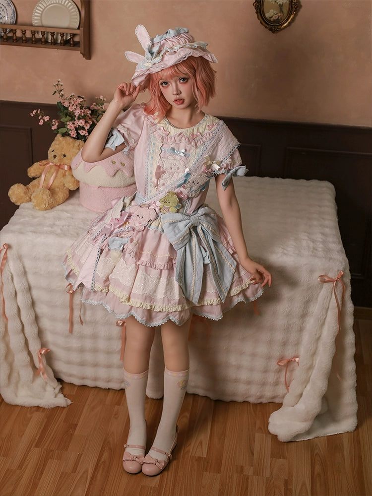 Mewroco~Sweet Lolita Dress Set Tiered JSK OP with Detachable sleeves